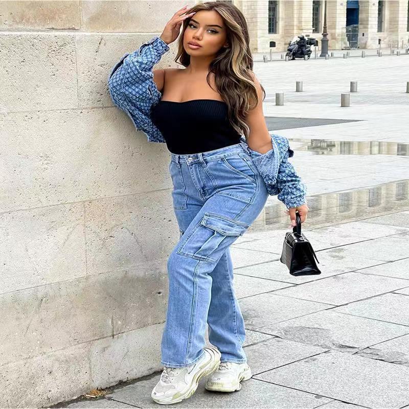 Vaqueros mujer cintura alta estilo workwear pantalón recto denim_voghion.com