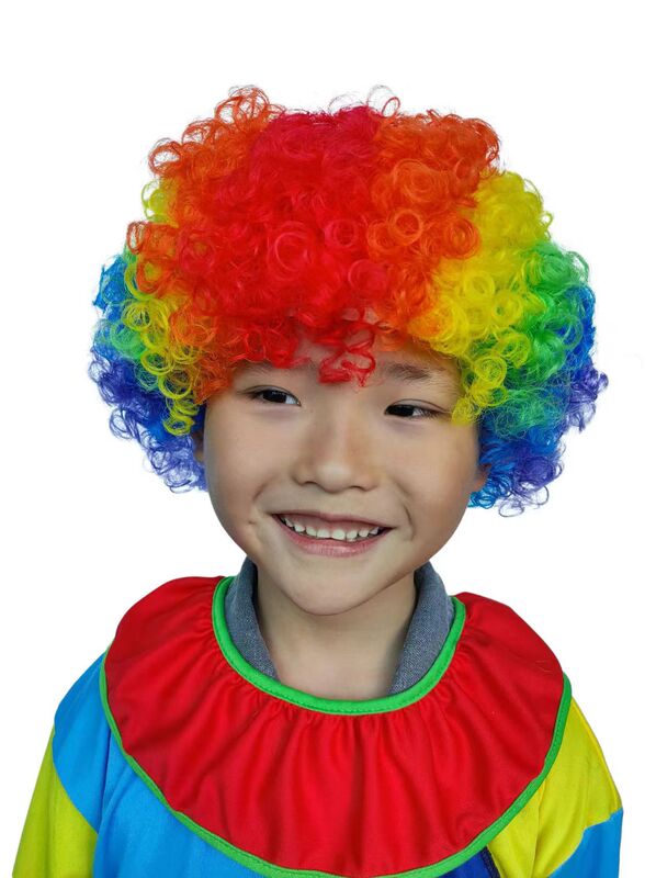 爆炸头假发小丑头套搞笑彩色假发套幼儿园表演区材料彩色短发假发|undefined