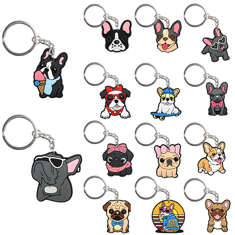 샤피견 애완동물 PVC 소프트 고무 강아지 열쇠고리 가방 장식 귀여운 만화 강아지 열쇠고리 DIY