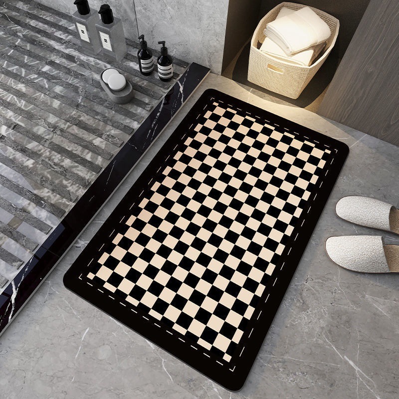 Checkered tech fabric water-absorbent anti-slip quick-dry mat household bathroom door entrance washroom bathtub rug