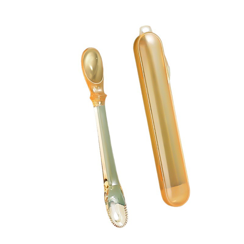 Cucharas de barro de raspado de doble cabeza ppsu bebés alimentos suplementarios frutas cucharas de barro de raspado de barro bebés silicona de puré de manzanas para niños 6 meses +