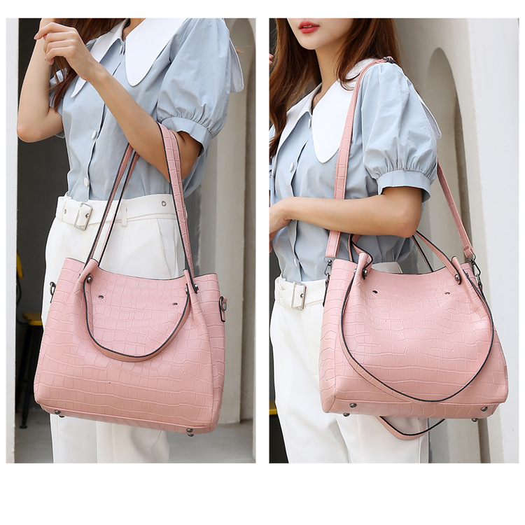 Pu Leather Material Women's Medium Pu Leather Solid Color Elegant Streetwear Bucket Zipper Bag Sets