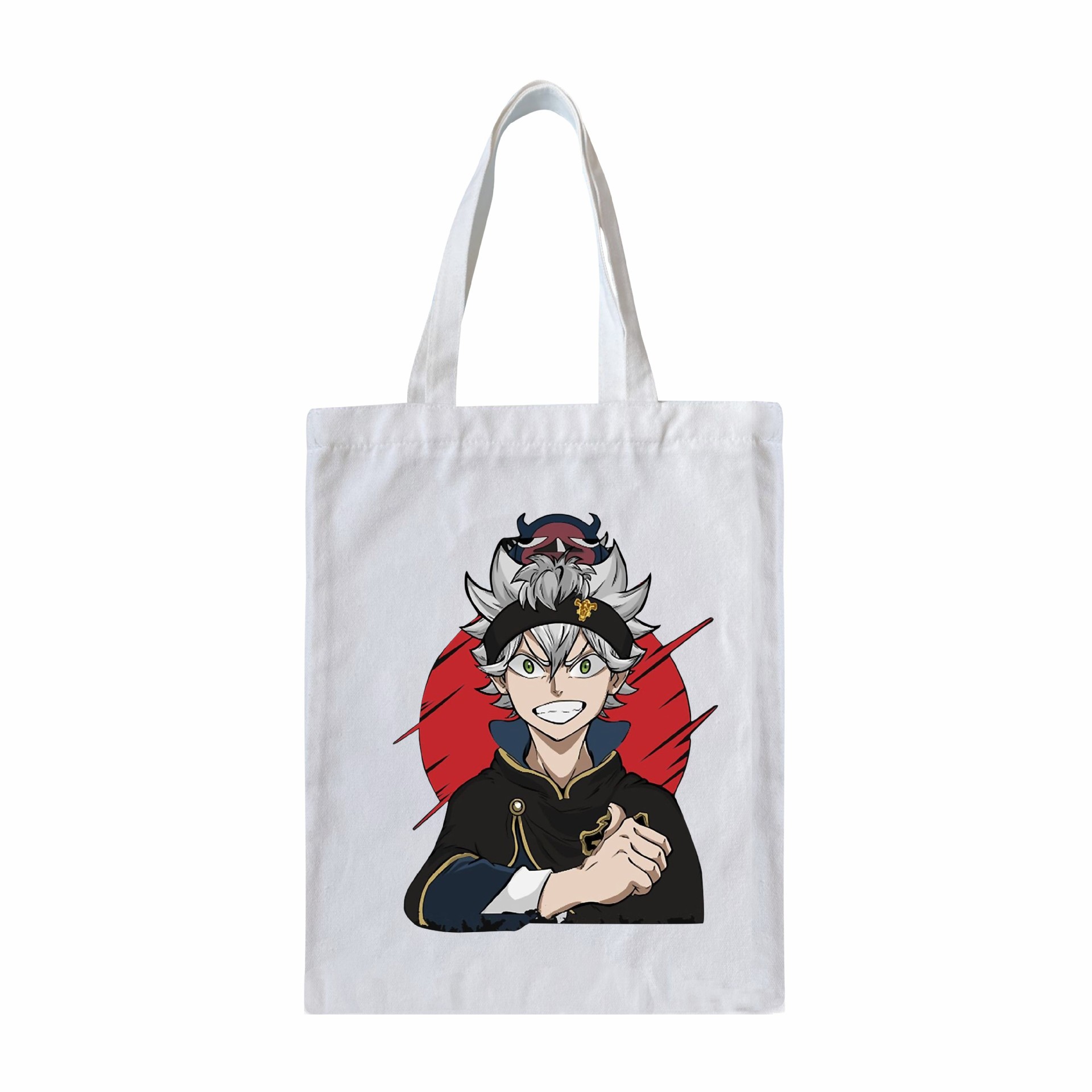 Pedido mínimo de una pieza Bolso bandolera negro Clover Black Clover Bolso de compras portátil creativo Bolso de lona