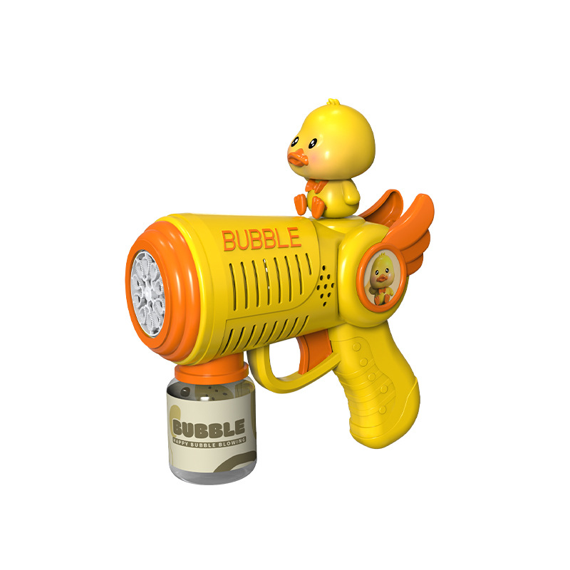 Gun de burbujas de pato amarillo explosivo de celebridades de Internet, luz de dibujos animados completamente automática, sin fugas, juguete de burbujas eléctrico para niños de mano