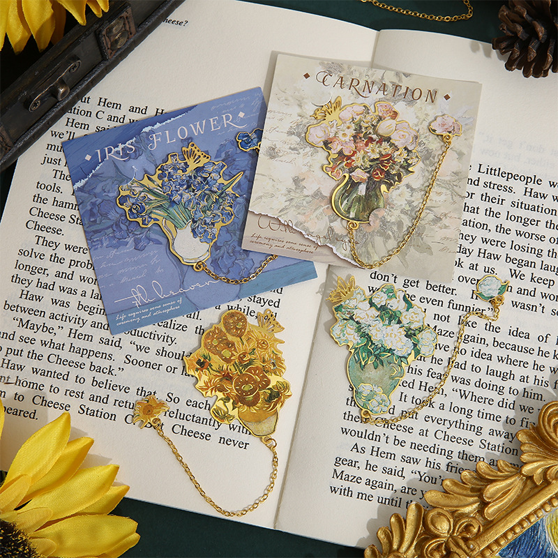 Van Gogh Metal Bookmark Quiet Flower Language Series ins Estilo pequeño fresco y divertido Clip de página de libro de flores simple creativo