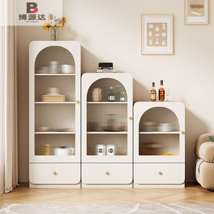 Cream Style Home Dining Side Glass Living Room Vertical Cabinet Display Storage Wine Cabinet Bookcase Wall TV Cabinet Storage Side Cabinet