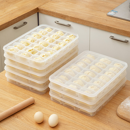 Refrigerator crisper compartmented food storage box with lid plastic food grade dumpling box freezer box large capacity