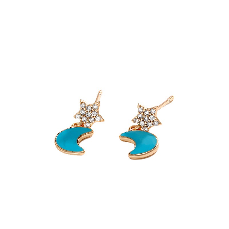 Pendientes de luna y estrella, moda japonesa y coreana, joyería femenina al por mayor