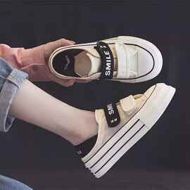 帆布鞋女2025新款夏季厚底百搭魔术贴小白鞋网面透气休闲运动板鞋