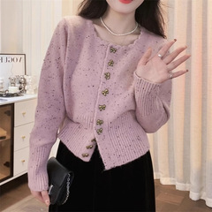 2025新款秋冬粉色花边领开衫毛衣外套女季高级感超好看针织衫上衣