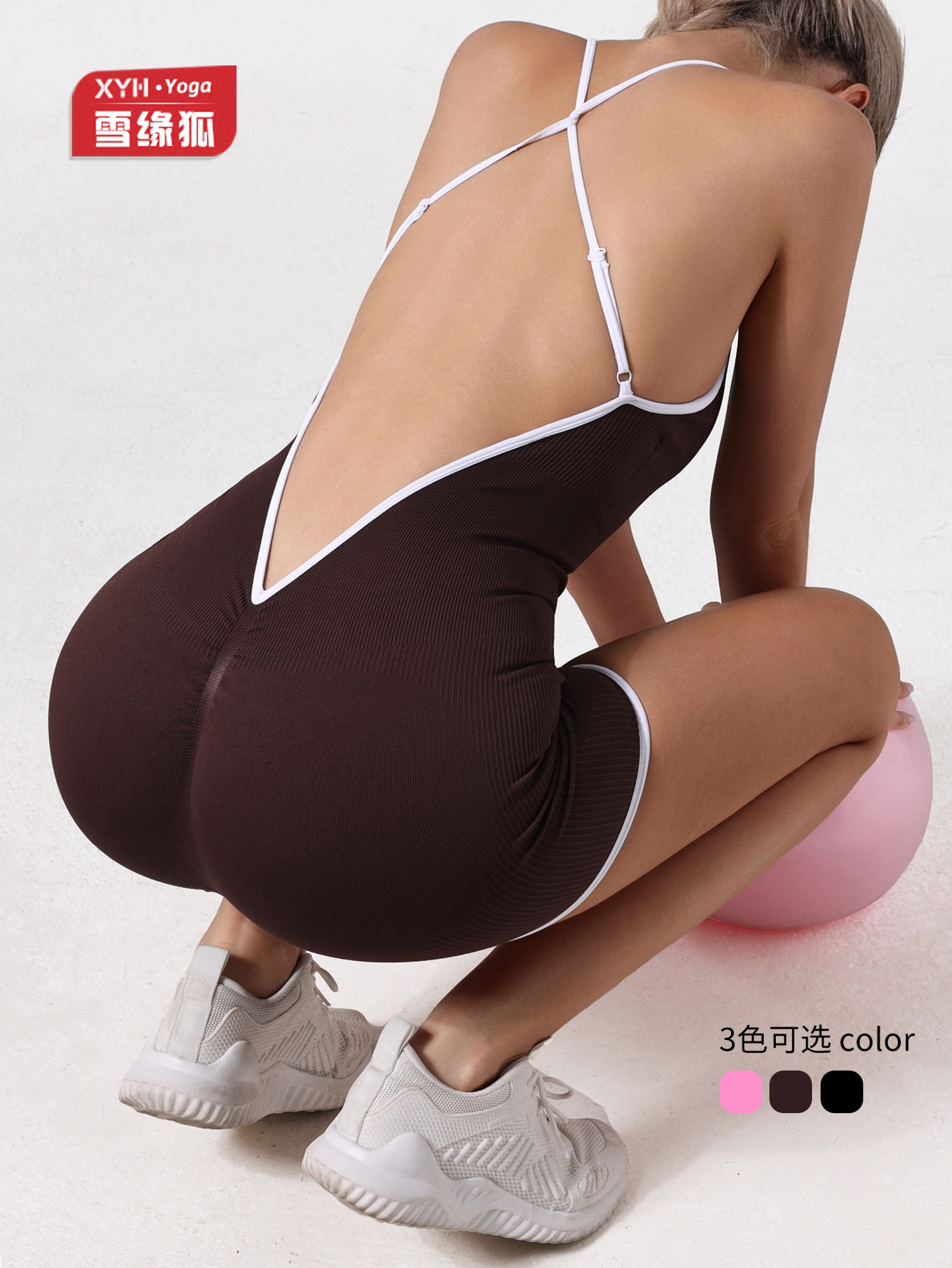 Mono de una pieza para mujer con tirantes de color contrastante, diseño cruzado en la espalda, de secado rápido, levanta glúteos, traje de yoga para fitness.