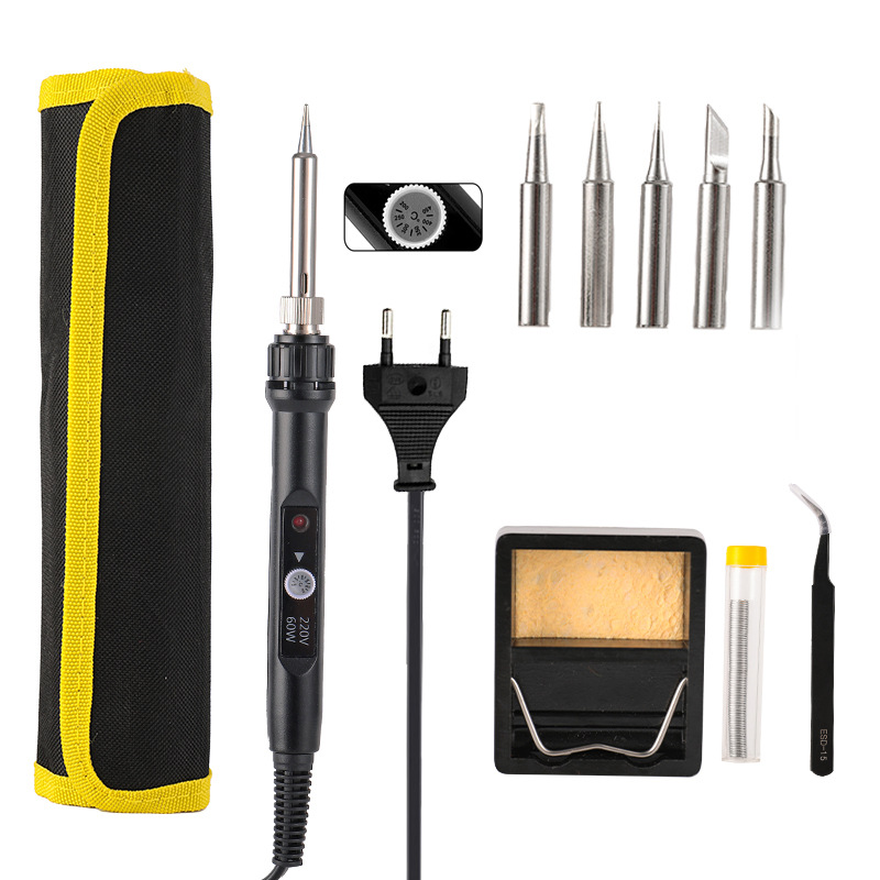 110V 220V60W 调温电烙铁套装焊接电烙笔工业级维修工具布袋套装