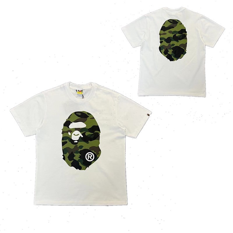 日系潮牌bape半袖寝猿迷彩猿人頭プリント夏tシャツカップルカジュアルスポーツ半袖ショートT|undefined