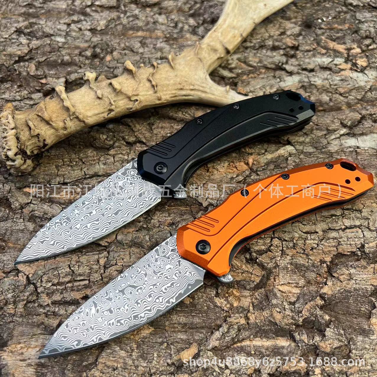 便携折刀口袋小刀锋利刀具水果刀大马士革钢户外刀防身折叠刀