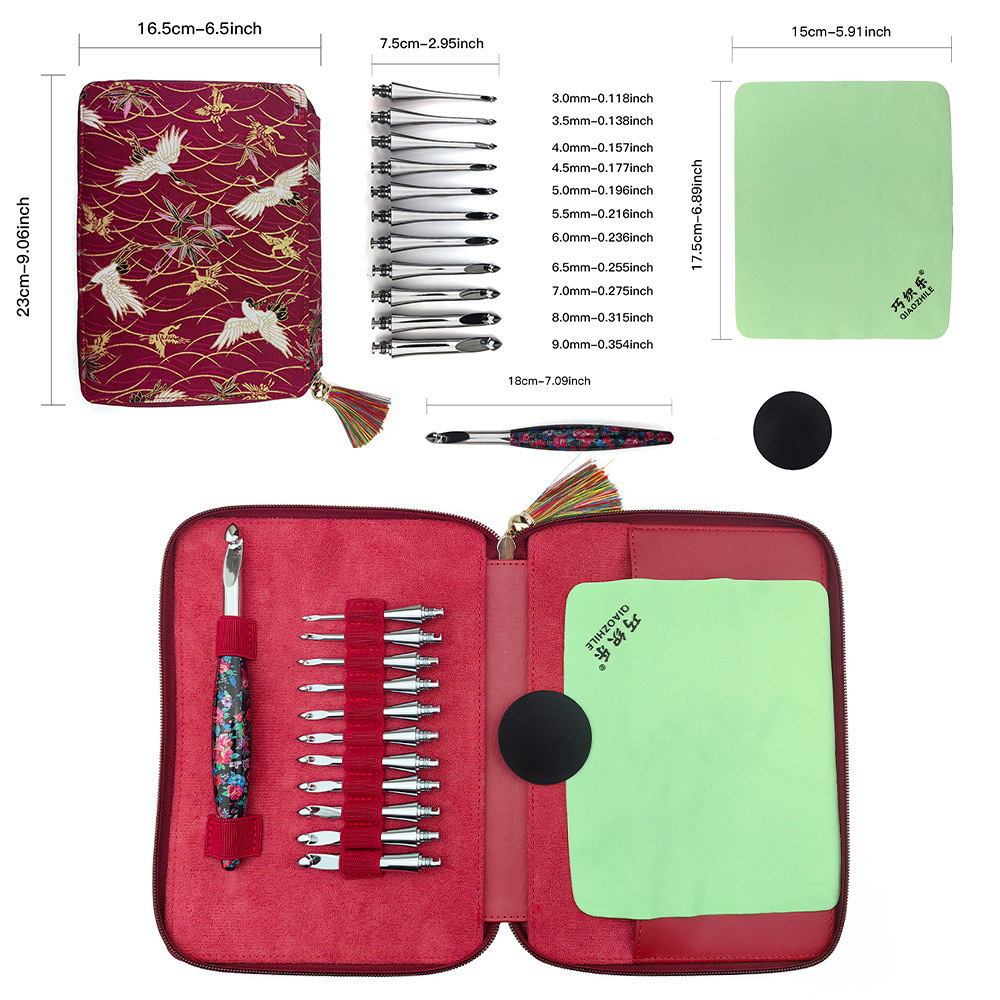 Herramientas de tejer de principiantes transfronterizas, mango de impresión de ganchillo desmontable, conjunto de ganchillo de 12 ganchos, ganchos de ganchillo de cambio