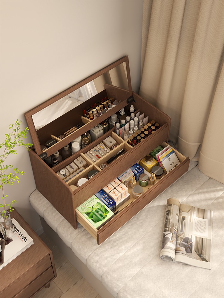 New Bay Window Dressing Table Small Bedroom Dressing Table Flip-Top Dressing Cabinet Solid Wood Dressing Table Small Dressing Table