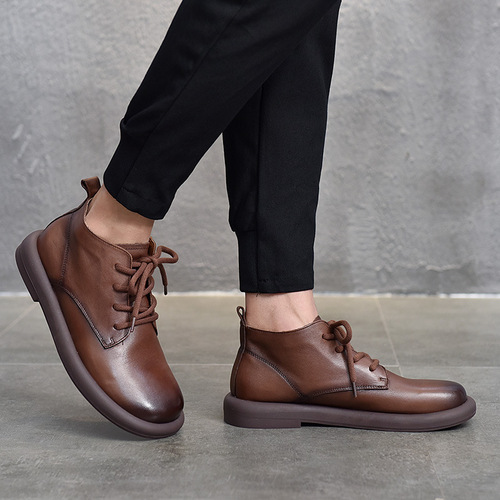 Genuine leather short boots men's round toe lace-up Martin boots men's leather shoes autumn and winter new top layer cowhide high-top shoes