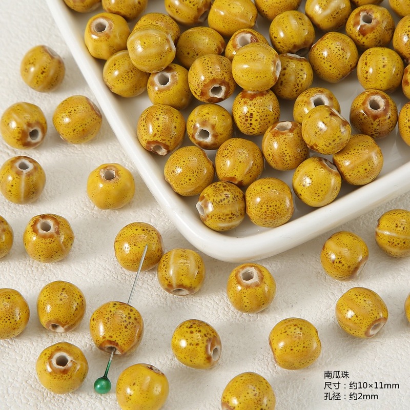 夏季专属黄色系陶瓷珠散珠穿孔手工diy材料手链项链耳环饰品配件|undefined