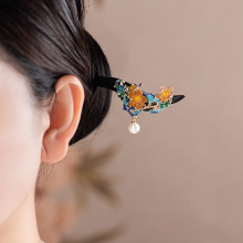 新中式国风蝴蝶发簪景泰蓝掐丝珐琅发簪复古手工发饰新娘头饰批发