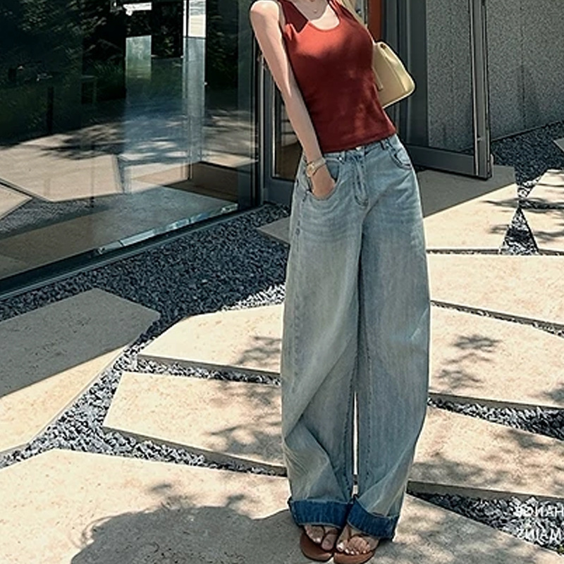 Lilylik"Sun-Dried Blue Denim" Heavy-Duty Wash + Hand-Rubbed Whitening, Summer Low-Saturation Relaxed Denim Pants
