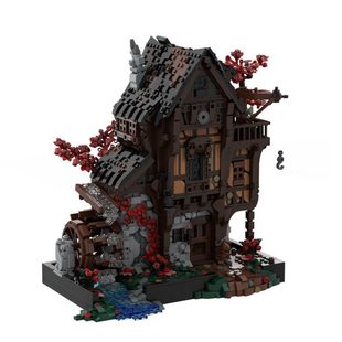 Building Blocks Cross-Border Moc-214249 Medieval Moc Water Mill Building Block Set 2717 Particle Number