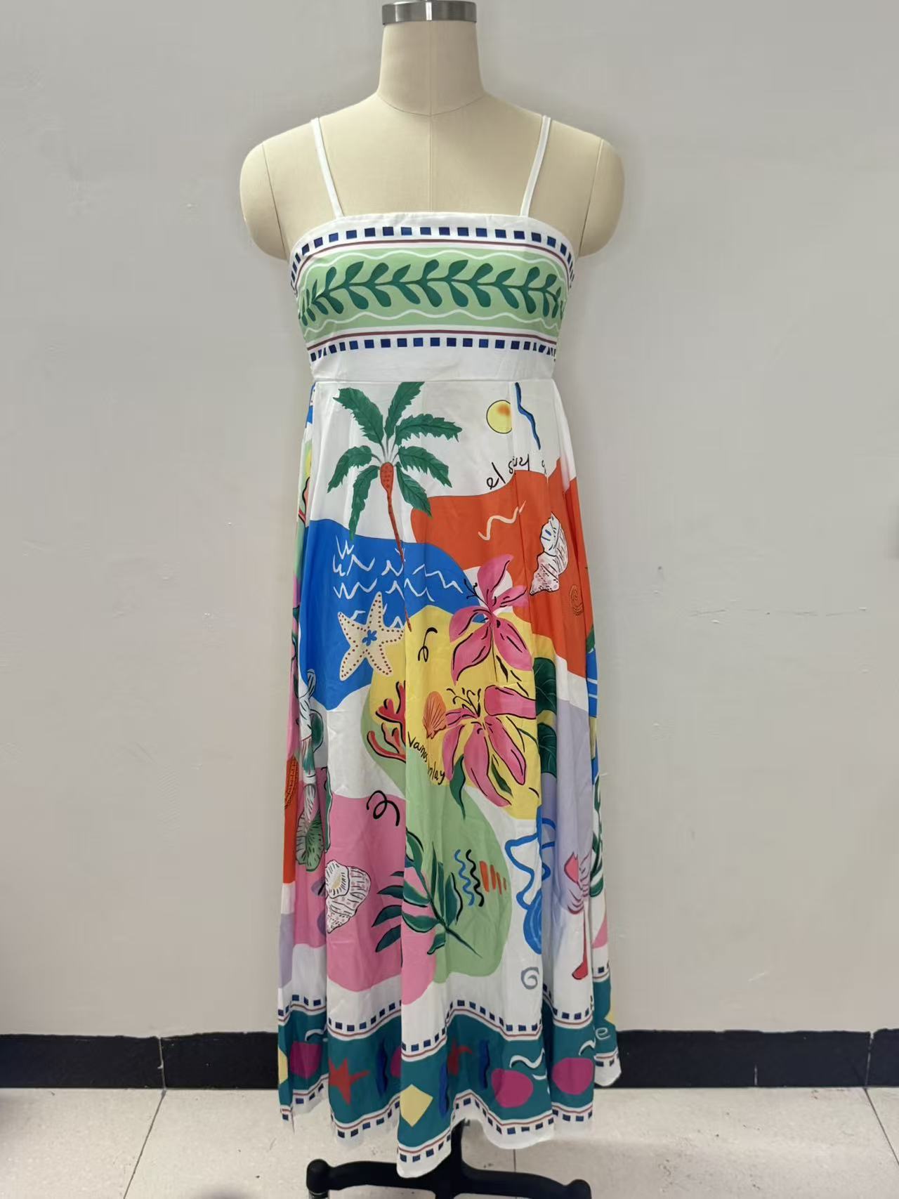 In-stock Cross-border European And American Independent Station 2026 New Beach Style Printed Strapless Sleeveless Maxi_ecoleips.com