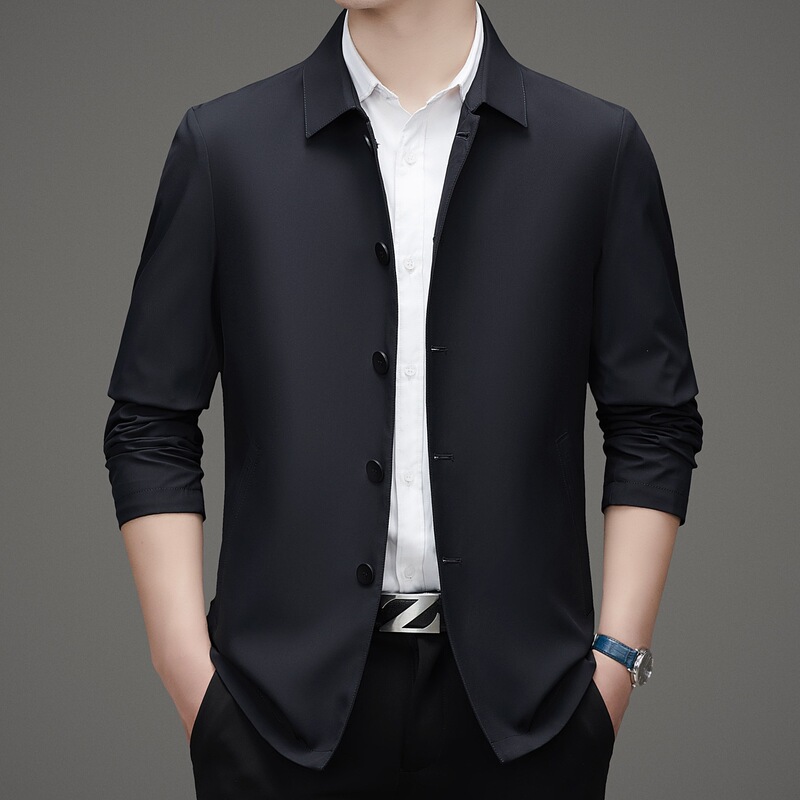 Men's Ice Silk Jacket 2026 Spring and Autumn Business Casual Non-Iron Coat for Middle-Aged Men