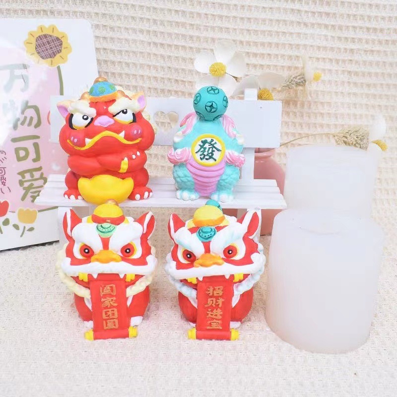 New DIY Lion Dance Plaster Doll Coloring Kit: White Base, Auspicious & Lucky Animal Ornament in Charming 3D Chinese Style
