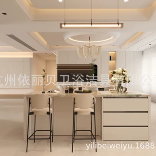 酒店吧台客厅岛台餐桌落地时储物柜带抽屉岩板台面家具现代简约风