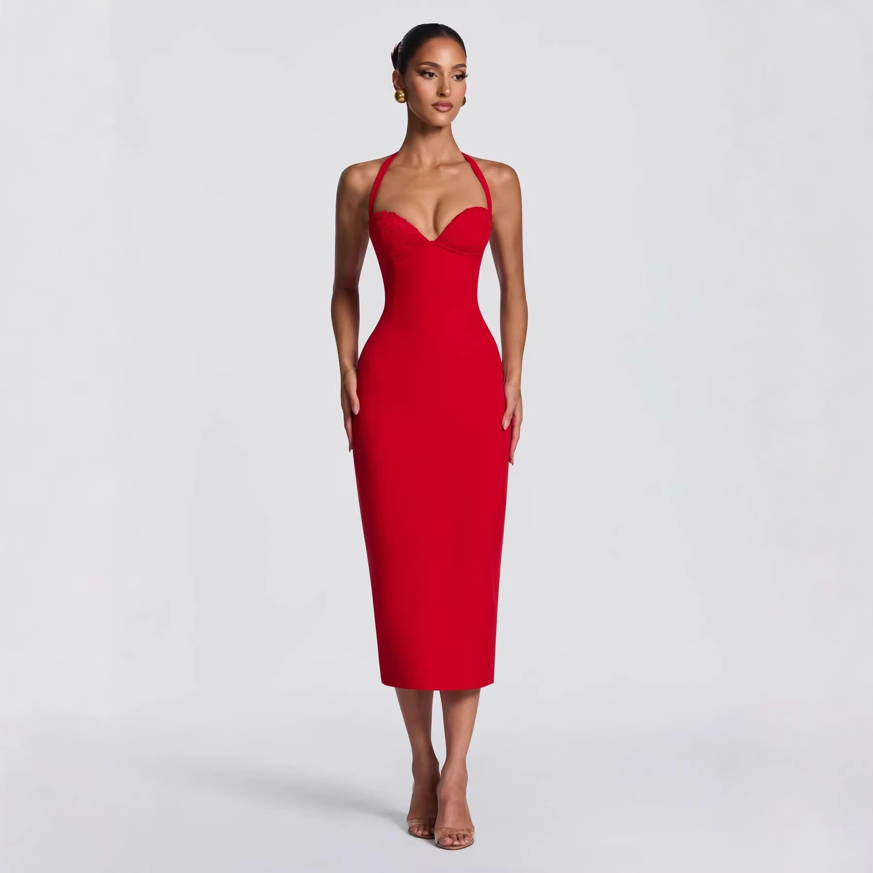 Women's Sexy Backless Halter Belted Bodycon Maxi Dress – Slim Fit Elegant Party Gown_ecoleips.com