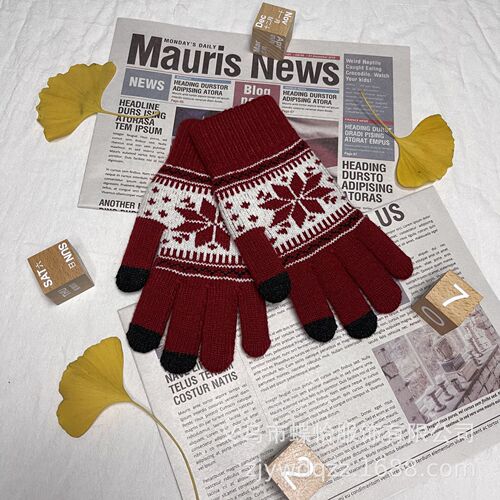 Creative ladies jacquard touch screen gloves wholesale winter warm gloves plus velvet and thickening manufacturers hot sale