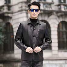 新款头层小山羊皮真皮皮衣男士翻领真皮夹克男秋时尚海宁一件代发