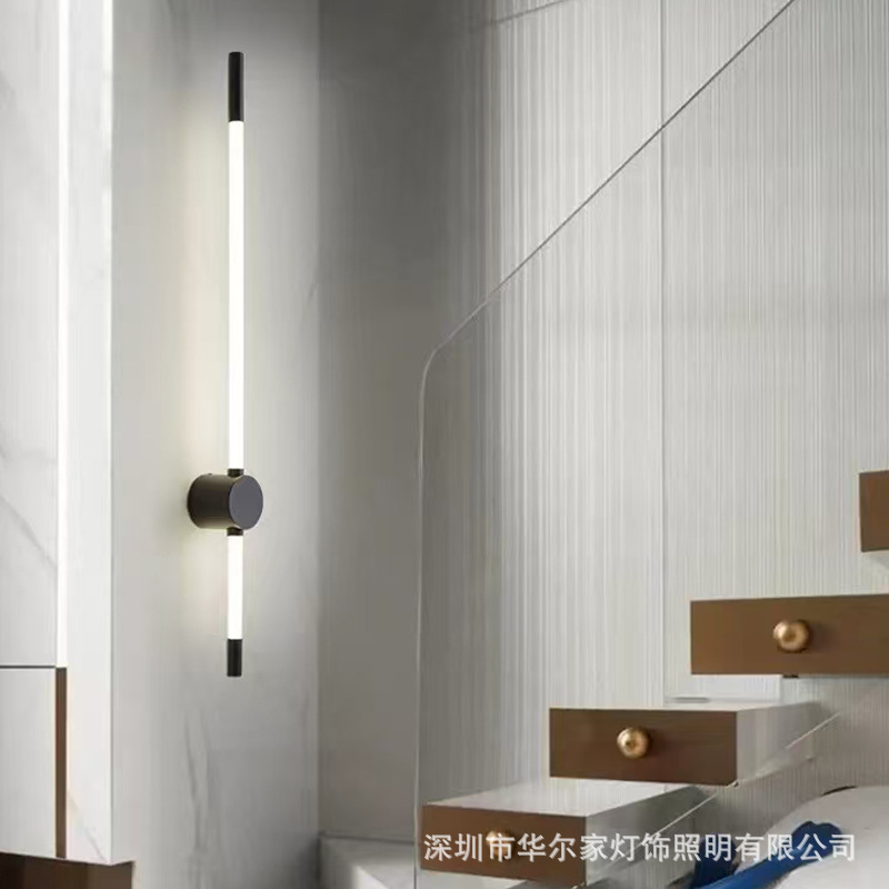 Cross-border nórdico minimalista lámpara de tira larga LED dormitorio lámpara de noche leche lámpara blanca escalera sala de estar fondo rejilla lámpara de pared fábrica