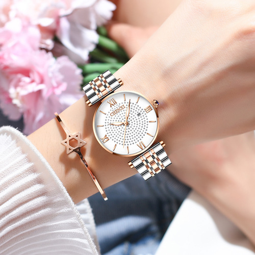 Dawn Calendar Women's Watch Trendy Fashion Rome Live Cross-Border Foreign Trade Diamond-Encrusted Waterproof Quartz Watch