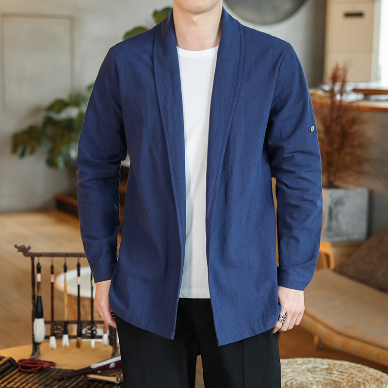 Spring chinese style cotton and linen jacket men's long-sleeved jacket plus size linen jacket men's spring and autumn loose robe