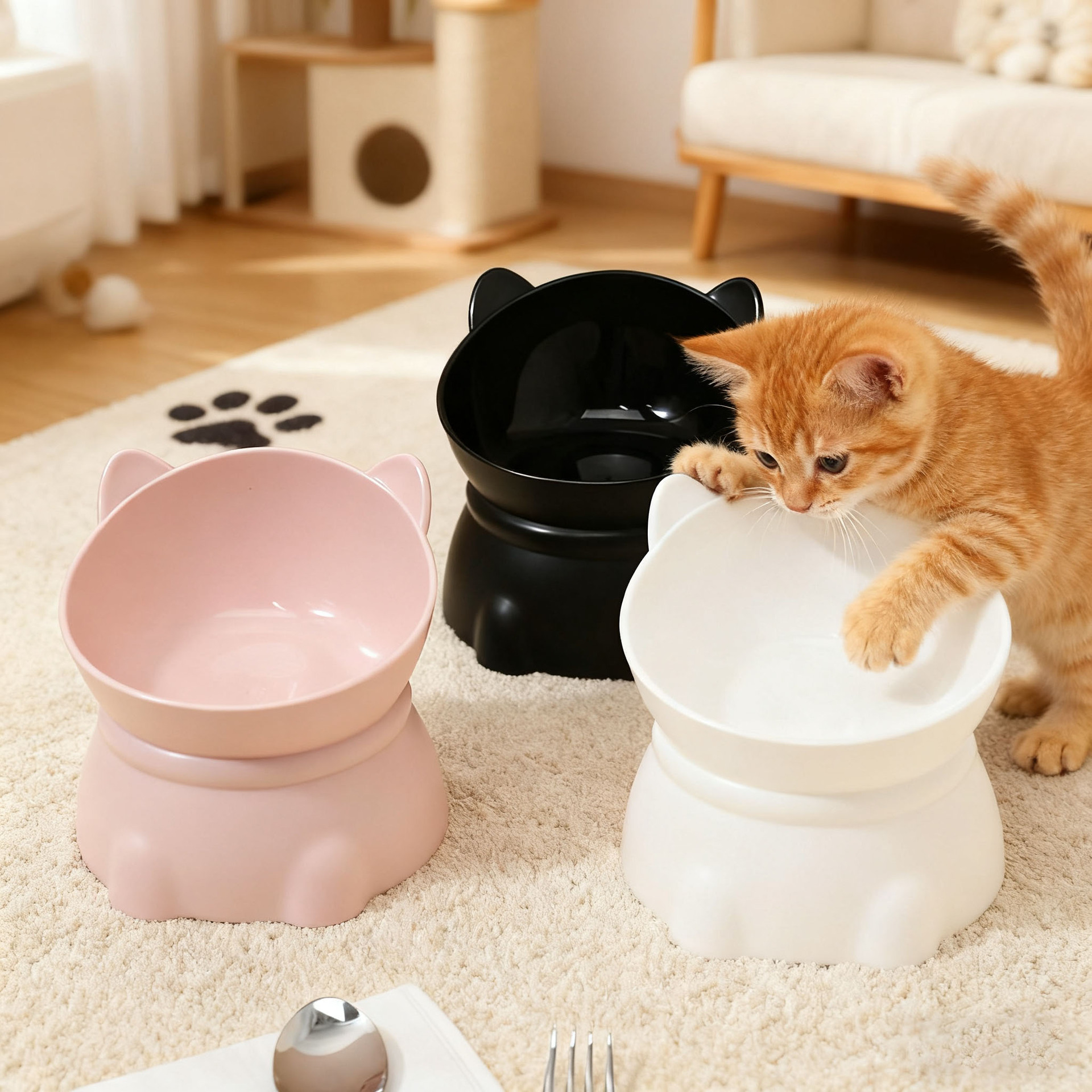애완동물 용품 고양이 전용 그릇, 강아지 그릇, 목 보호 그릇, 식기, 플라스틱 싱글 그릇, 넘어짐 방지 물그릇, 고양이 그릇