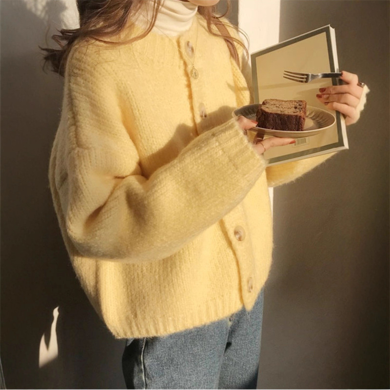 Autumn New Style Yellow Cardigan Knitwear for Women Loose Outer Wear Gentle Style Japanese Style Style 2024 Spring & Fall Knitwear Jacket for Women