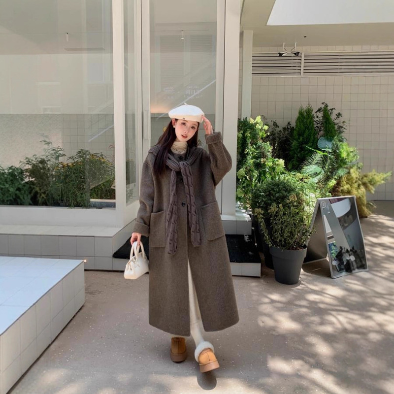 Autumn and Winter 25-Year-Old Wool Knitted Hat Korean Style Loose Salty or Sweet Straight Wool Coat