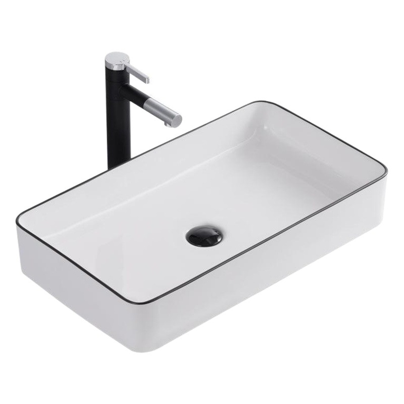 Mesa nórdica cuenca borde negro lavabo Hotel Cerámica Arte cuenca negro blanco creativo baño lavabo
