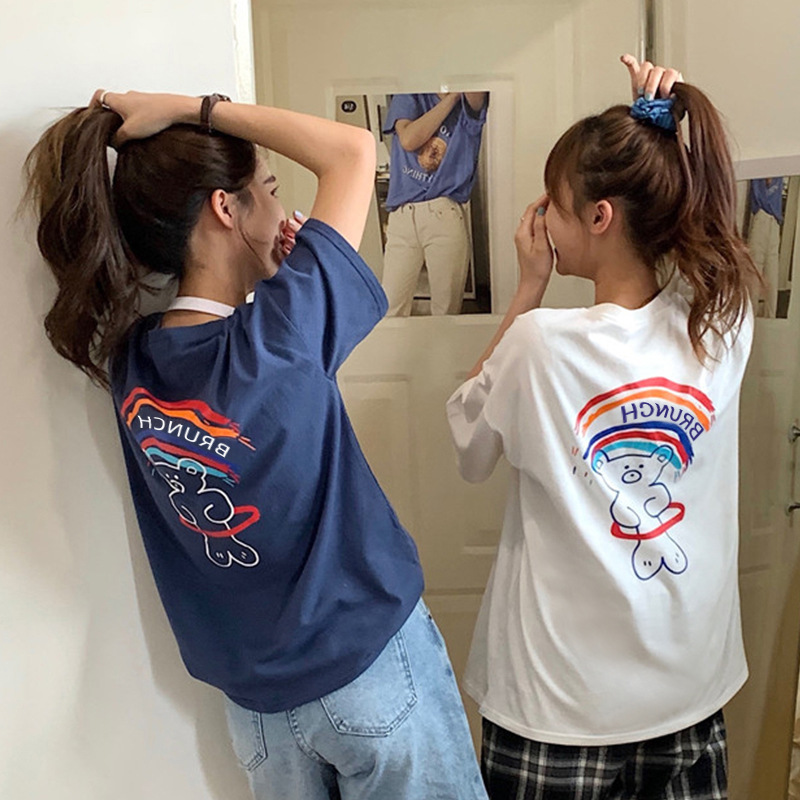 Camiseta de manga corta estilo 2026, blusa holgada con cuello redondo para mujer, ropa blanca elegante para mujer, sencilla y a la moda. image 5