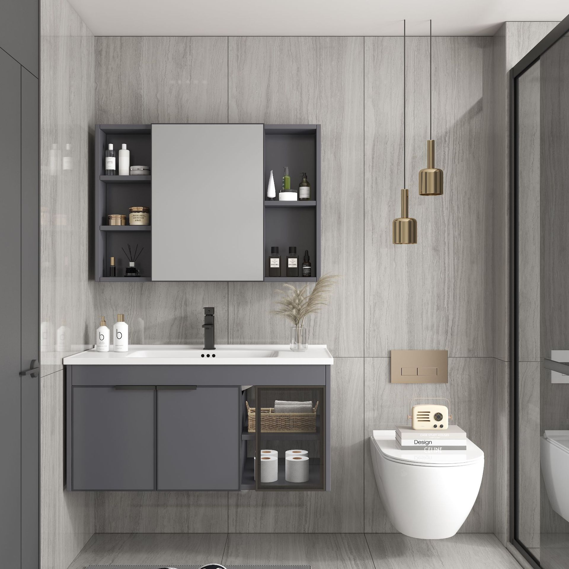 Gabinete de baño de aluminio de espacio de cerámica integrado baño Baño gabinete de baño lavabo combinación de lavabo