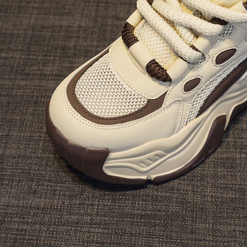 Giày sneaker nữ đế xuồng tăng chiều cao, dáng chunky đế dày thoáng khí, phối màu đa dạng — M2516-2 đen trong suốt lưới, M2516 kaki một lớp bên trong, M2516-1 trắng be lót nhung, M2516-1 màu đen lót nhung chi tiết 6