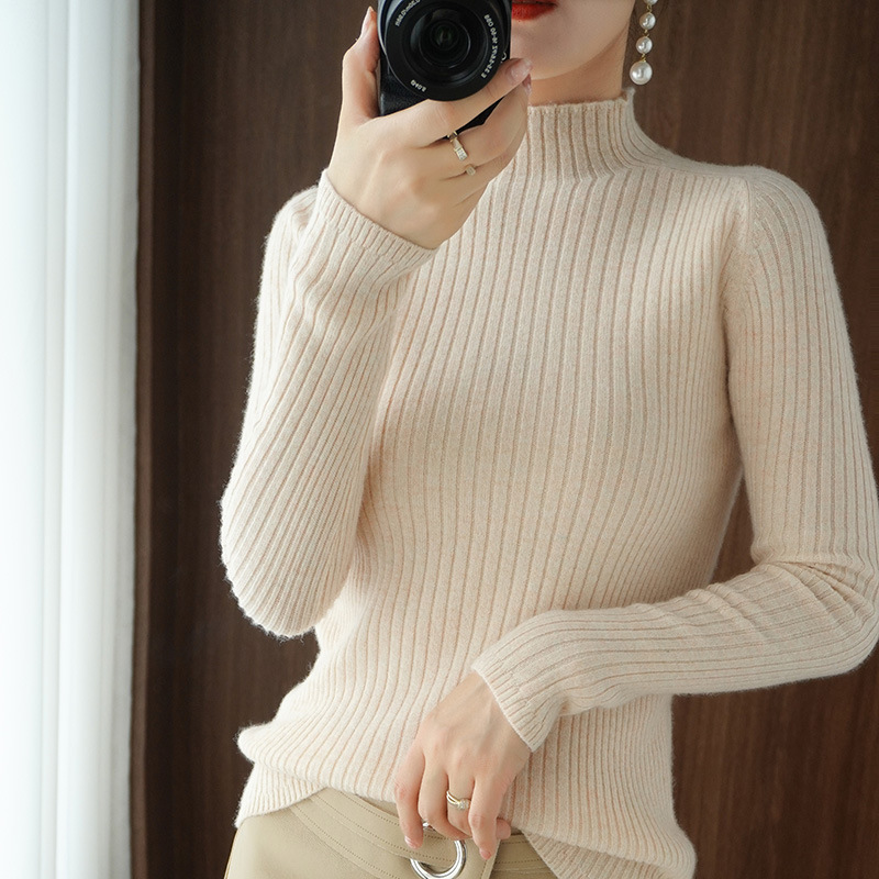 Brand Genuine Discount Stylish Half-High Collar Base Shirt for Women, Thickened Autumn and Winter Wool Sweater, Slim-Fit Knitted Wool Sweater