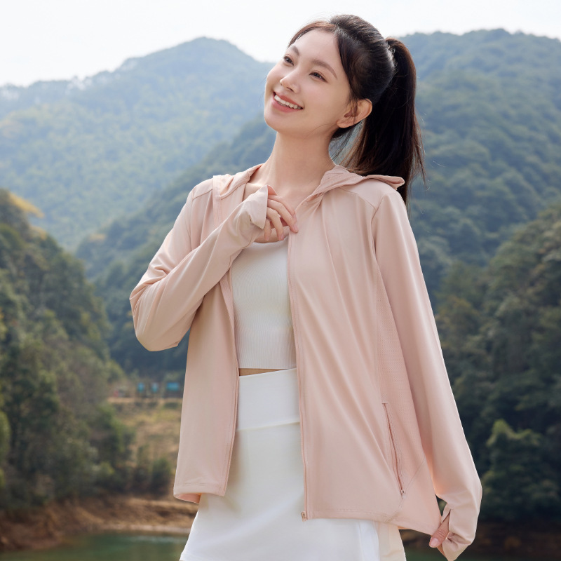 新型夏のダブルC軽薄で痩せた立襟屋外フィットネスヨガ服コートナイロン原糸涼感日焼け止め服|undefined