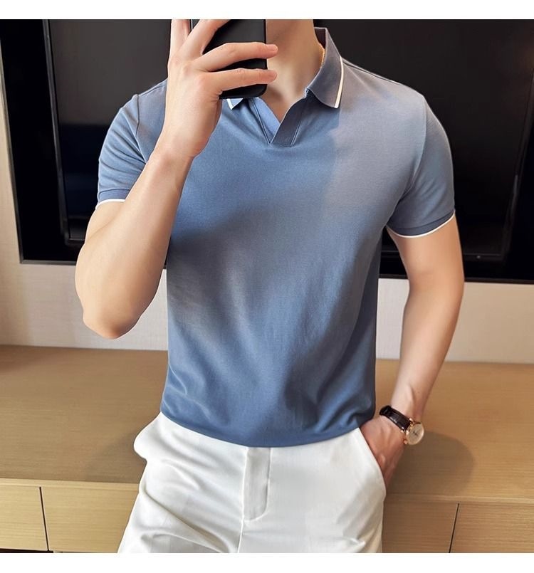 Áo Polo Nam Cổ Bẻ Vải Lụa Băng Mát Mùa Hè Tay Ngắn — màu đen, Cao bồi xanh, màu trắng chi tiết 20