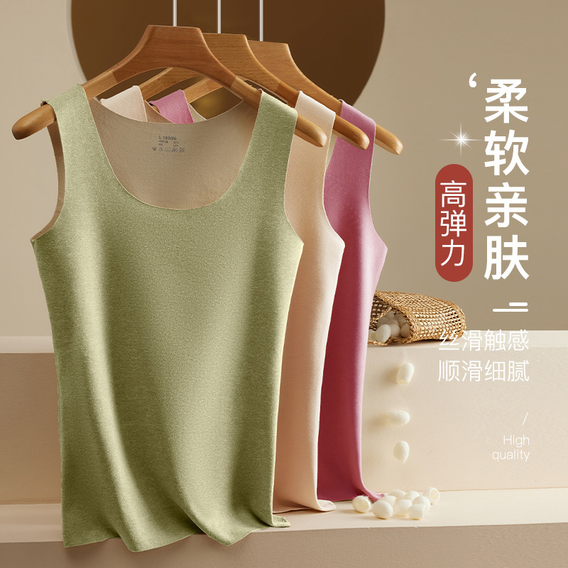 Seamless de Velvet thermal vest women's heating underwear fleece-lined thickened AB surface sleeveless bottoming clothes autumn and winter Seamless de Velvet thermal vest women's heating underwear fleece-lined thickened AB surface sleeveless bottoming clothes autumn and winter