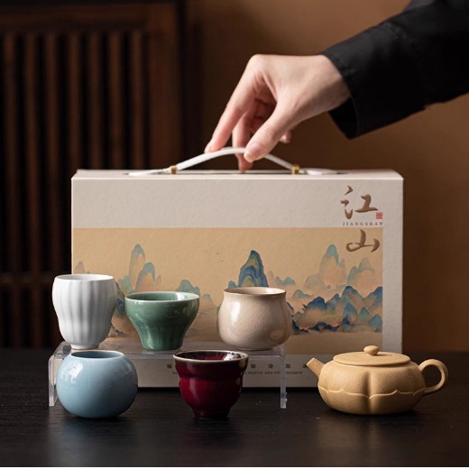 五大名窑杯茶具套组陶瓷茶杯主人杯茶壶一壶五杯泡茶组礼品礼盒装