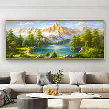 横版背靠金山聚财山水办公室聚宝盆壁画沙发背景墙装饰画风景挂画