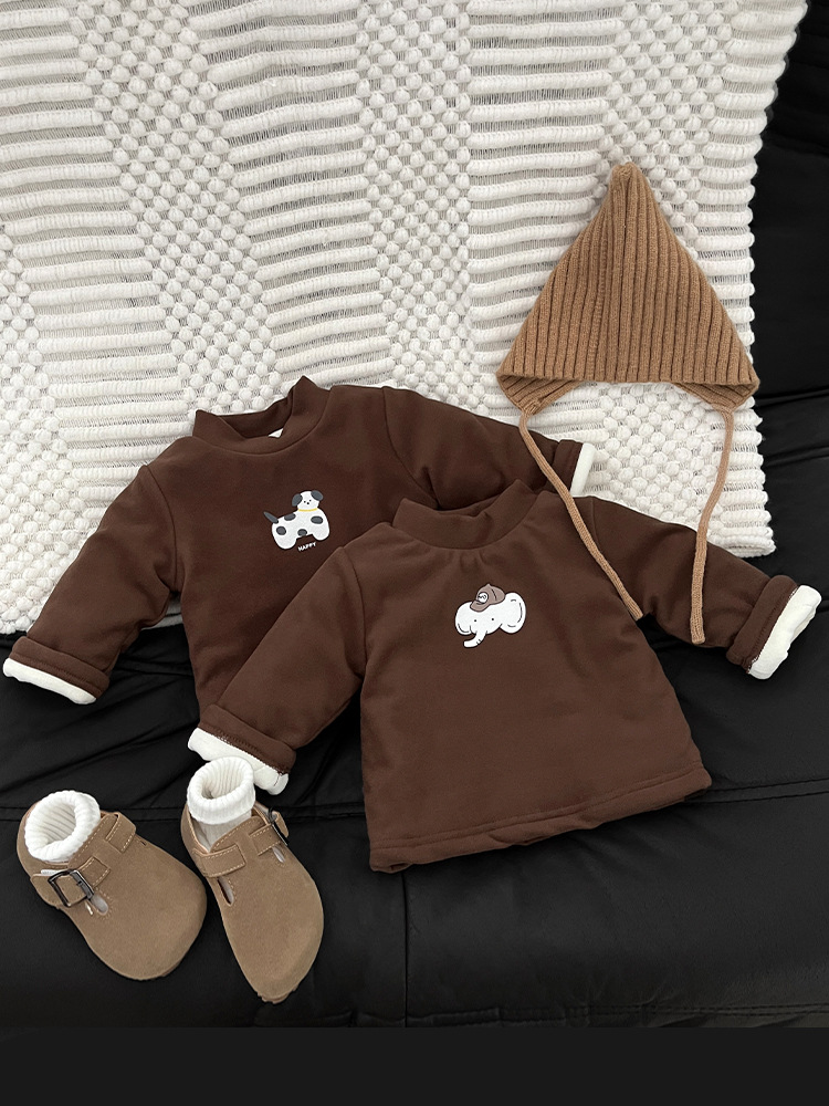 Ropa de bebé otoño y invierno para bebés con camisa de camisa de manga larga para niños calientes de medio cuello alto y camisa interior gruesa
