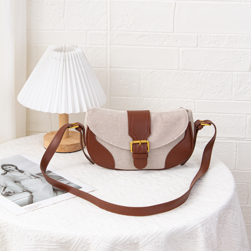 [Personalización] nuevo bolso de lona de empalme retro de verano de moda versátil bolso de hombro horizontal simple mochila para mujeres
